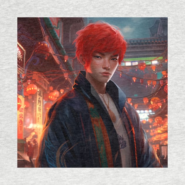 A boy with red hair dragon horns angry expressions Chiness by Autria-vn